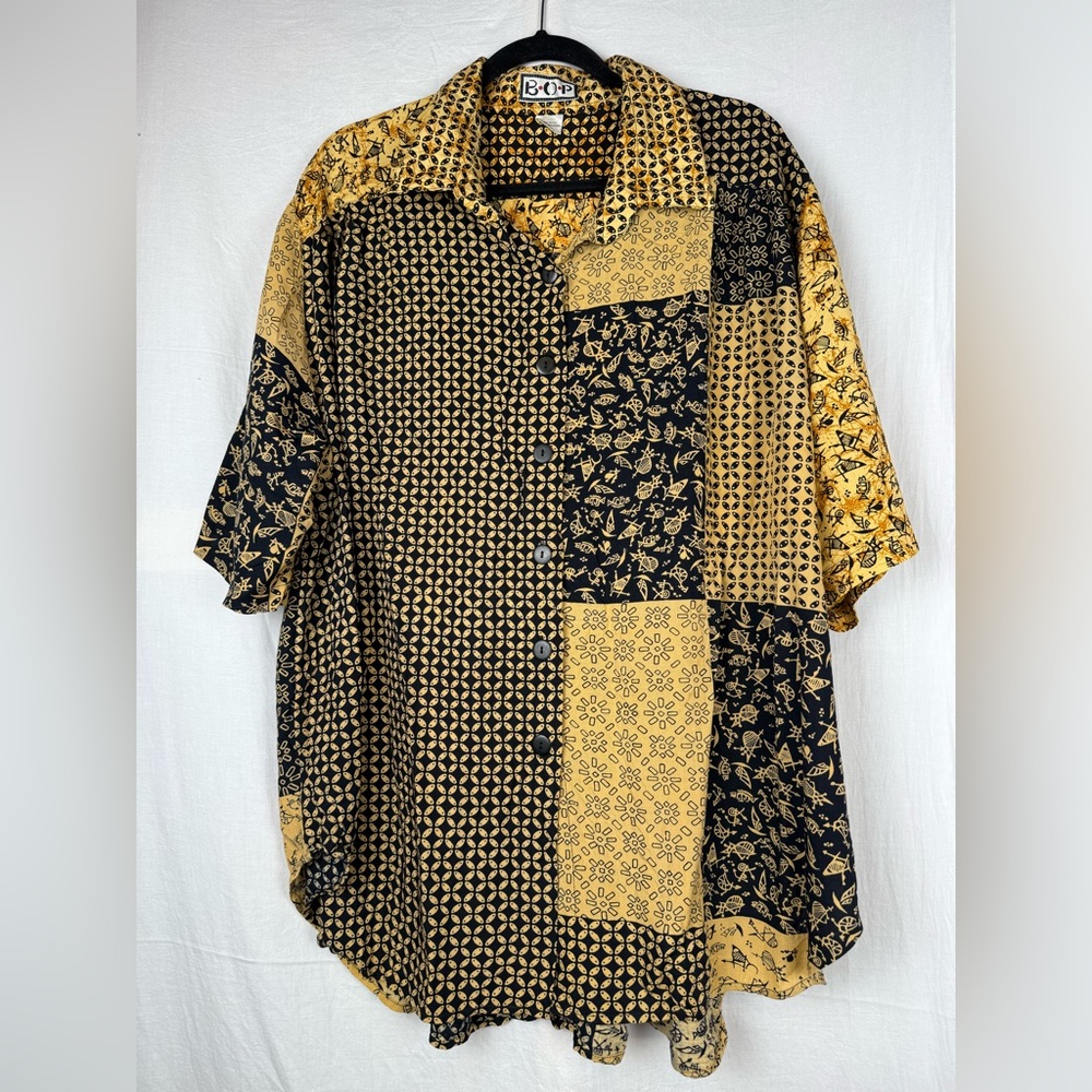 OP Men's Black and Yellow Patchwork‎ Shirt